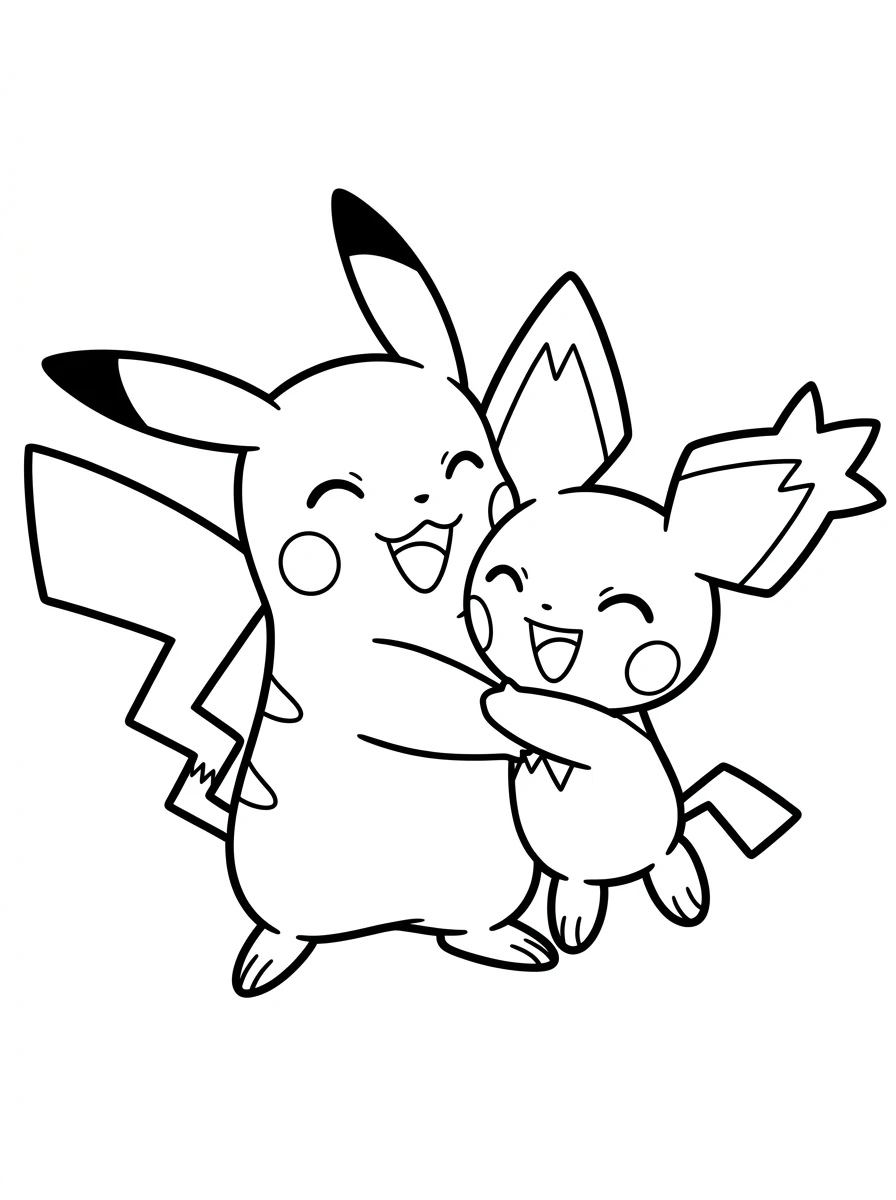 Pikachu che abbraccia Pichu