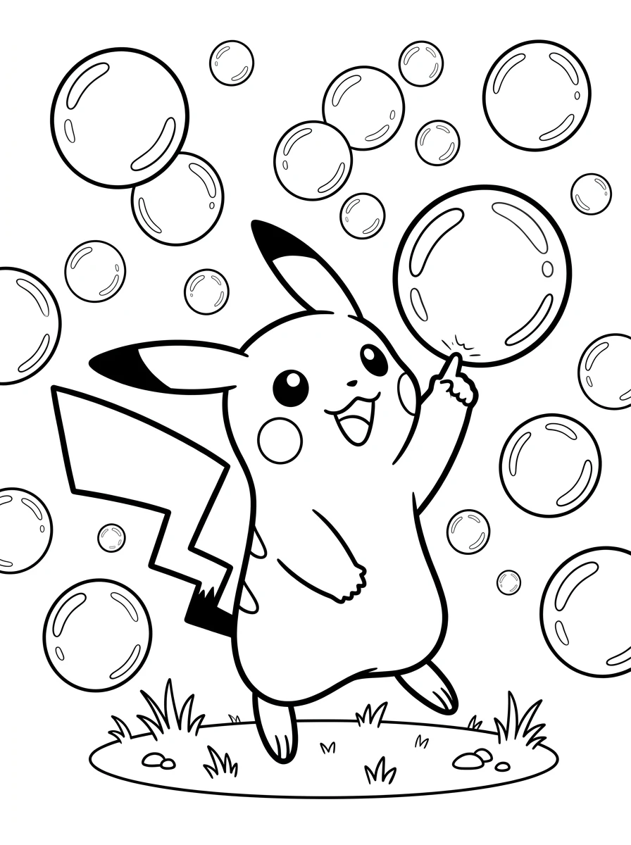 Pikachu che scoppia le bolle