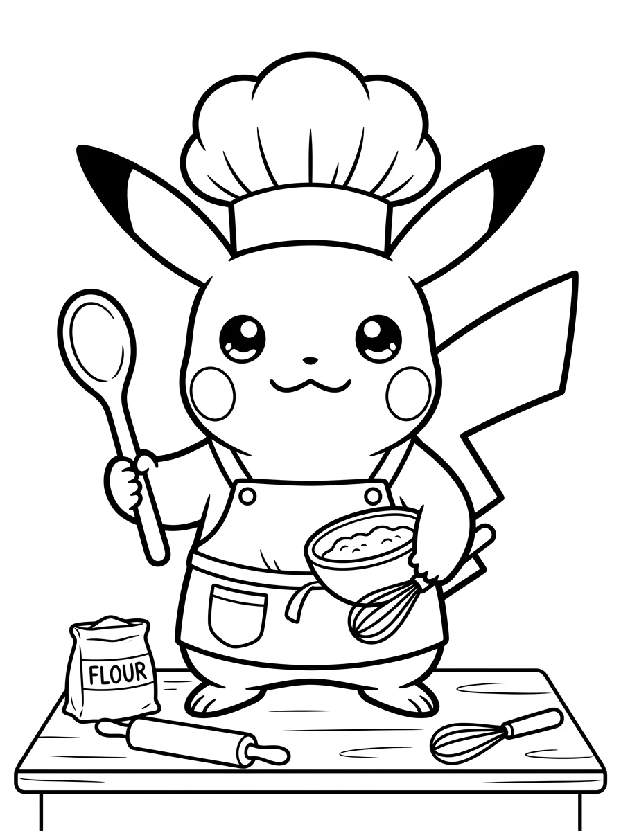 Pikachu cuoco con cucchiaio