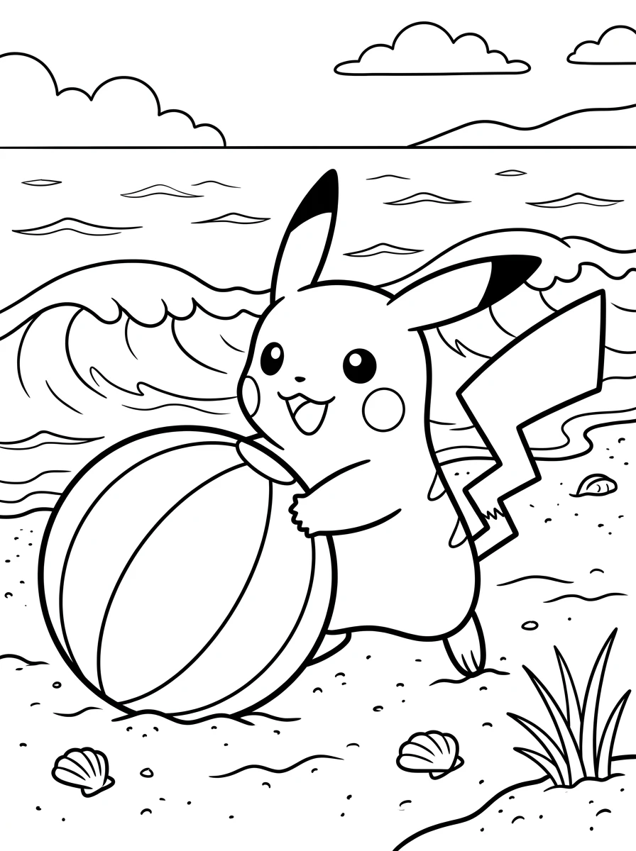 Pikachu gioca sulla spiaggia