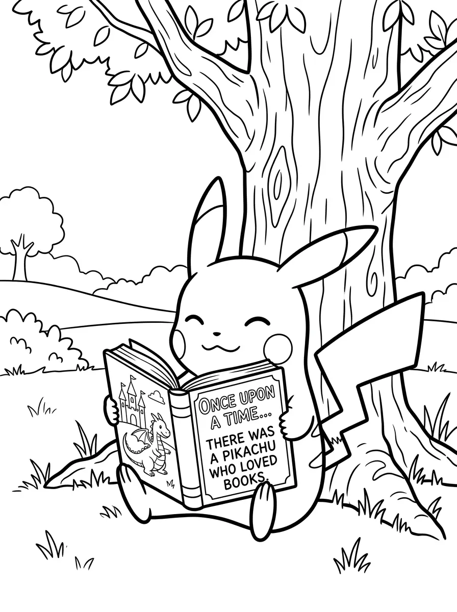 Pikachu legge sotto l'albero