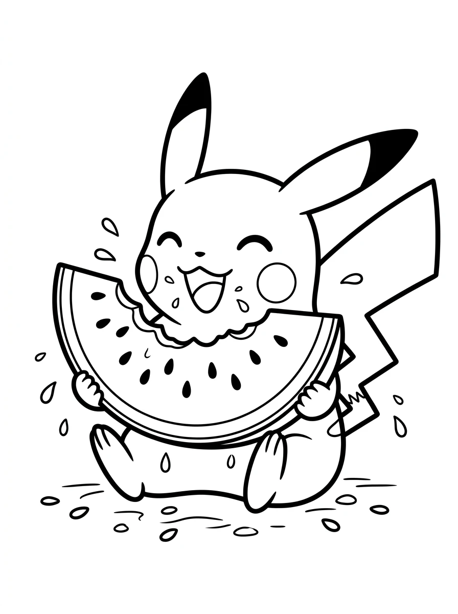Pikachu mangia una grande anguria