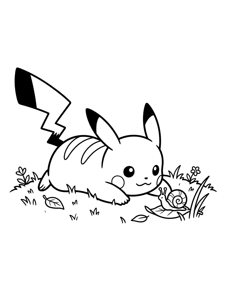 Pikachu osserva una chiocciola